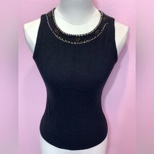 VTG 90s Black Sweater Vest Top w/ Beaded Accents